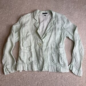 Women's Eileen Fisher PM‎ Blue 100% Linen Blazer Cardigan Pockets Business
